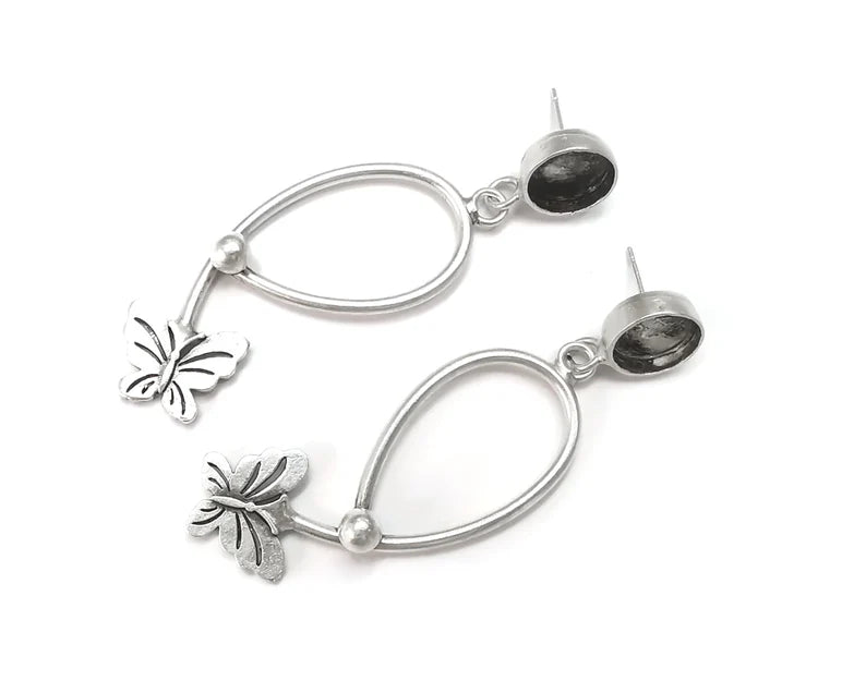 1 Pairs Butterfly silver dangle earring set base wire Antique silver plated brass earring base (65mm) G26354