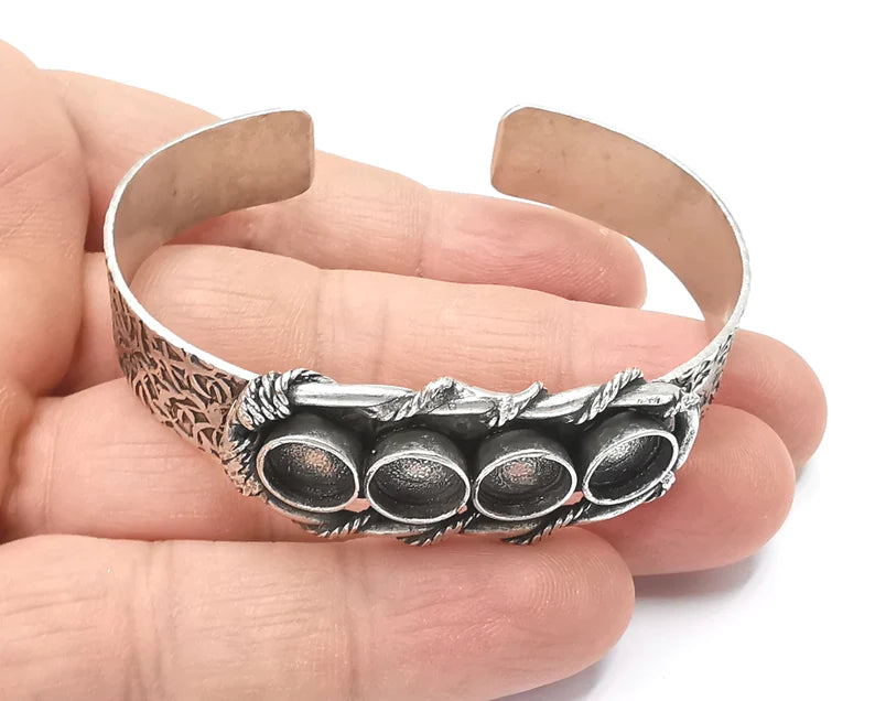 Barbed wire branch bracelet blank resin cuff dry flower inlay cuff bezel Glass cabochon base Adjustable Antique Silver brass (8mm ) G26358