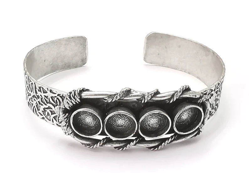 Barbed wire branch bracelet blank resin cuff dry flower inlay cuff bezel Glass cabochon base Adjustable Antique Silver brass (8mm ) G26358