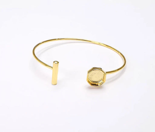 Shiny Gold Octagon Bracelet Blanks, Cuff Bezels Cabochon Bases Resin Mountings, Cuff Frame, Adjustable Gold Plated Brass(8mm bezel) G26507