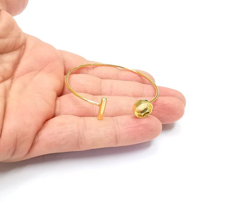 Shiny Gold Octagon Bracelet Blanks, Cuff Bezels Cabochon Bases Resin Mountings, Cuff Frame, Adjustable Gold Plated Brass(8mm bezel) G26507
