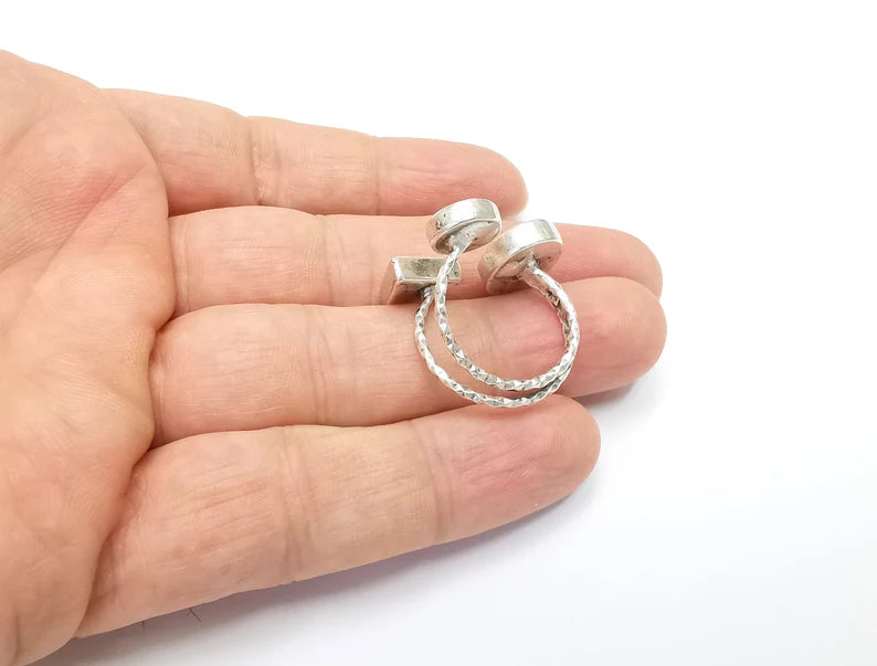 Geometric blanks silver ring setting cabochon mounting adjustable ring base bezel Antique silver plated brass (8 and 6 mm) G26213