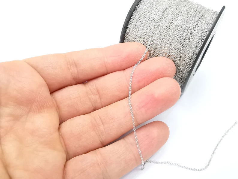 1 Feet Sterling Silver Soldered Cable Chain, 925 Silver Chain (1.2mm thickness) G30382