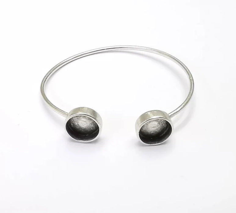 Silver Bracelet Blanks Resin Cuff Dry Bezel Cabochon Base Adjustable Antique Silver Plated Brass (10mm Blanks) G26522