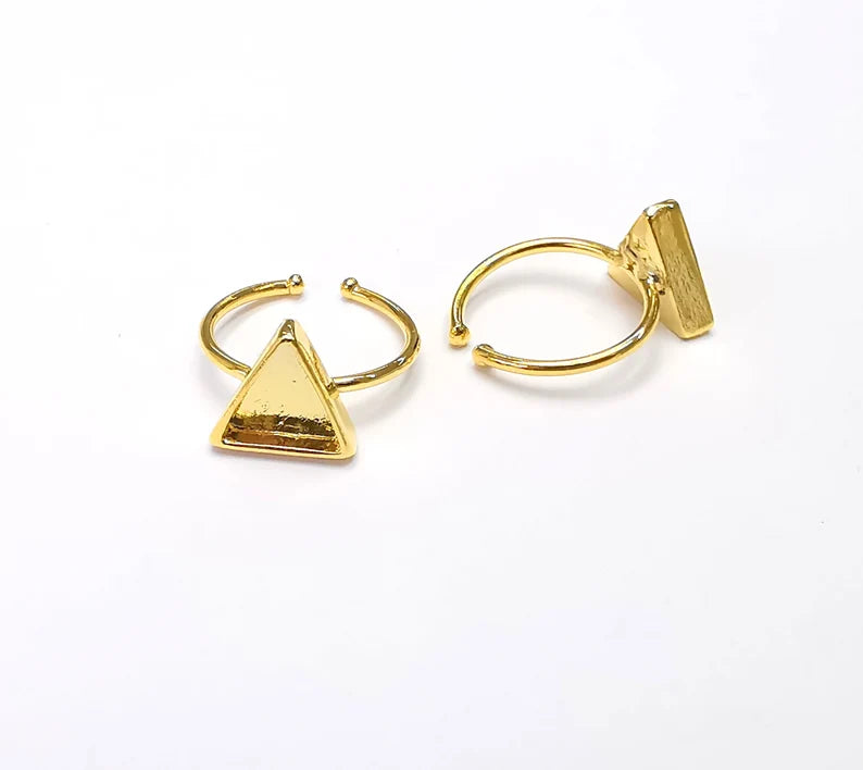 Shiny Gold Triangle Ring Bezels Ring Settings Resin Ring Backs Cabochon Mounting Gold Plated Brass Adjustable Ring Base (10mm blank) G26523