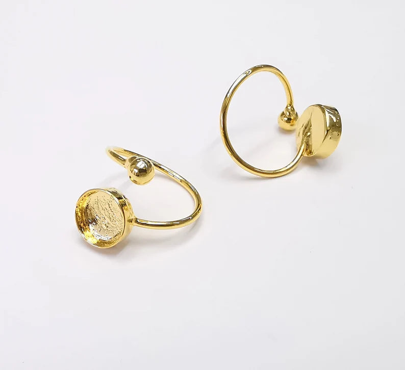 Shiny Gold Ball Head Ring Bezels Ring Settings Resin Ring Backs Cabochon Mounting Gold Plated Brass Adjustable Ring Base (10mm blank) G26524