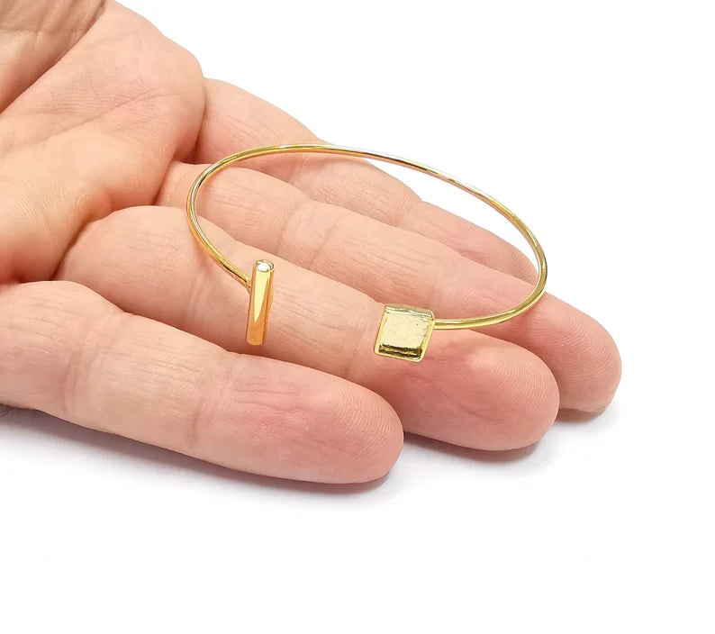 Shiny Gold Square Bracelet Blanks, Cuff Bezels Cabochon Bases Resin Mountings, Cuff Frame, Adjustable Gold Plated Brass (6mm bezel) G26526