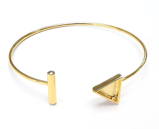 Rod Triangle Bracelet Blank Cuff Bezels Cabochon Bases Resin Mountings, Cuff Frame Adjustable Shiny Gold Plated Brass (8mm bezel) G26547
