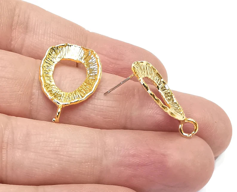 2 Drop earring stud base Shiny gold plated brass earring 1 pair (24x18mm) G26548