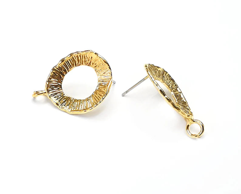 2 Drop earring stud base Shiny gold plated brass earring 1 pair (24x18mm) G26548