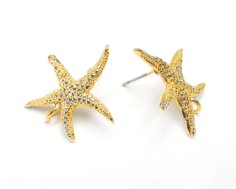 1 Pair Starfish gold earring base wire Shiny Gold plated brass earring base (24x24mm) G26550