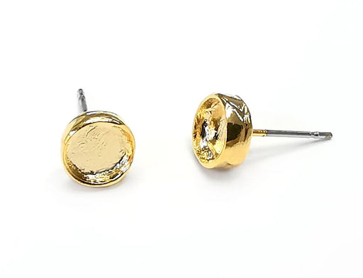 2 Round Earring Stud Base Shiny Gold Plated Brass Earring 1 pair (6mm blank) G26552