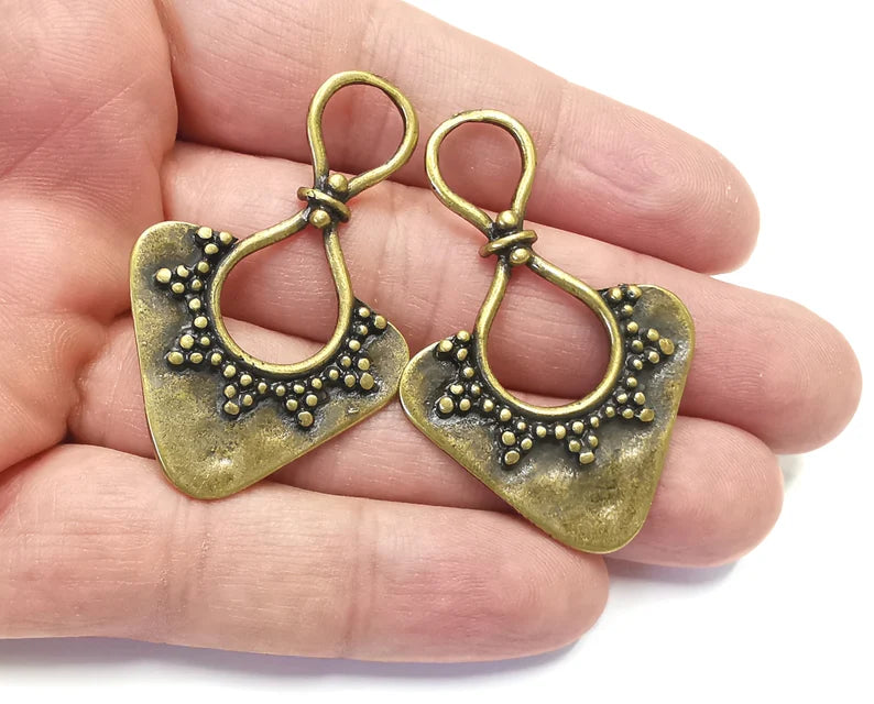2 Ethnic charms Antique bronze plated charms (50x33mm) G26367