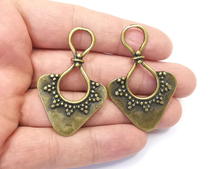 2 Ethnic charms Antique bronze plated charms (50x33mm) G26367