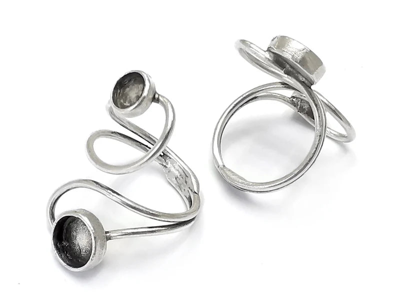 Wrap silver ring setting blank cabochon mounting adjustable ring base bezel Antique silver plated brass (8 - 6mm Blank) G26374