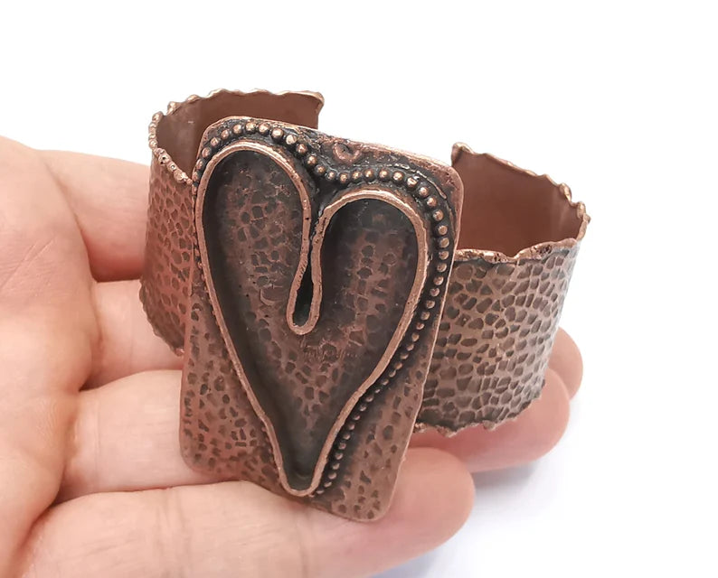Heart bracelet blanks cuff blanks adjustable bracelet blank Antique copper plated brass ( 46x27mm Blanks ) G26377