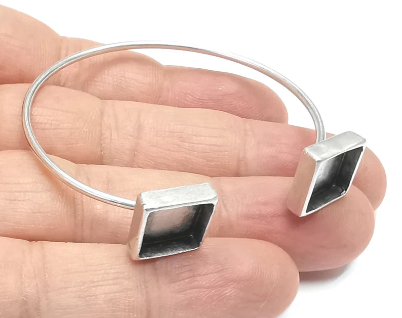 Square Bracelet Blank Resin Cuff Dry Bezel Cabochon Base Adjustable Antique Silver Plated Brass (10mm Blank) G26553