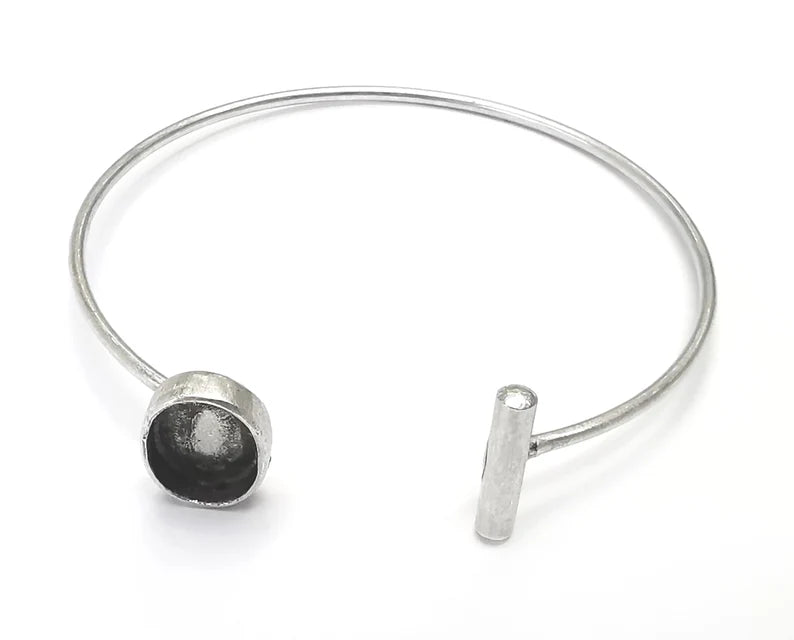 Rod Oval Bracelet Blank Resin Cuff Dry Bezel Cabochon Base Adjustable Antique Silver Plated Brass (11x8 mm Blank) G26559