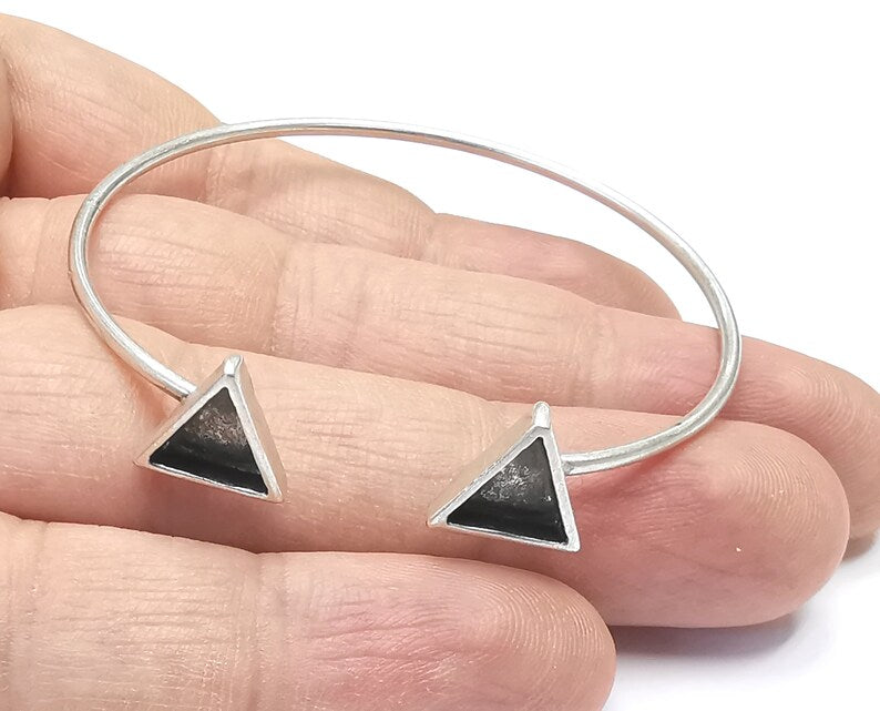 Rod Triangle Bracelet Blank Resin Cuff Dry Bezel Cabochon Base Adjustable Antique Silver Plated Brass (7 mm Blanks) G26560