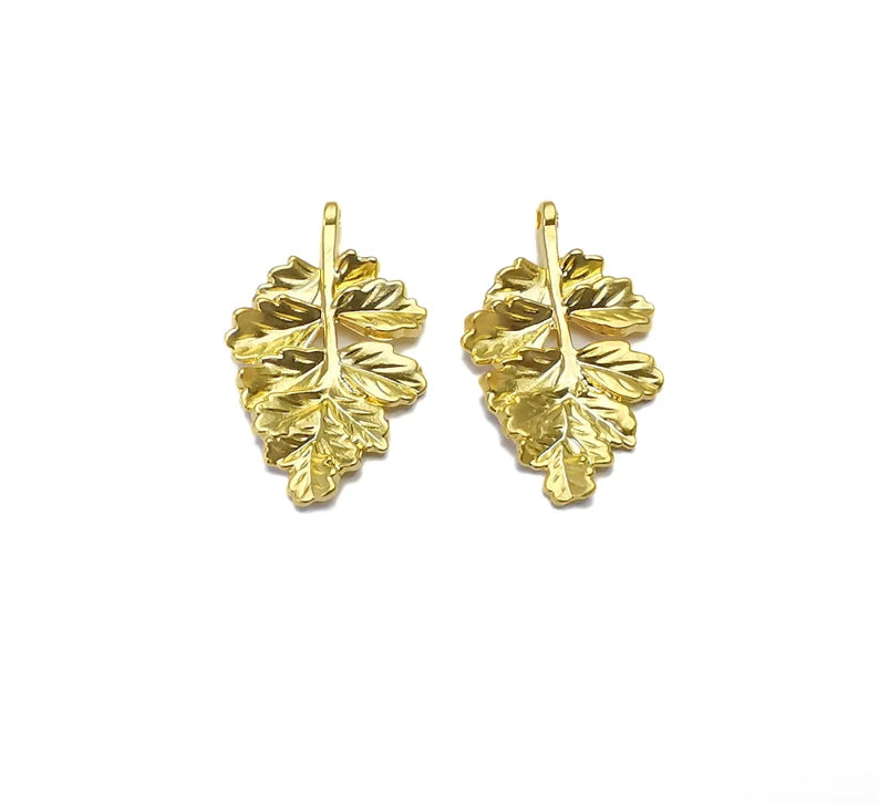 2 Leaf Charms Gold Plated Charms (32x19mm) G26573