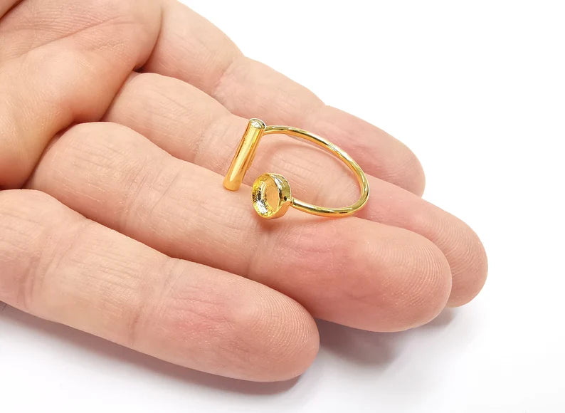 Shiny Gold Rod Ring Bezels Settings Resin Backs Cabochon Mounting Gold Plated Brass Adjustable Ring Base (6mm blank) G26577