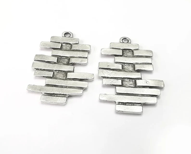 2 Brick Wall Charms Antique Silver Plated Charms (42x26mm) G26581