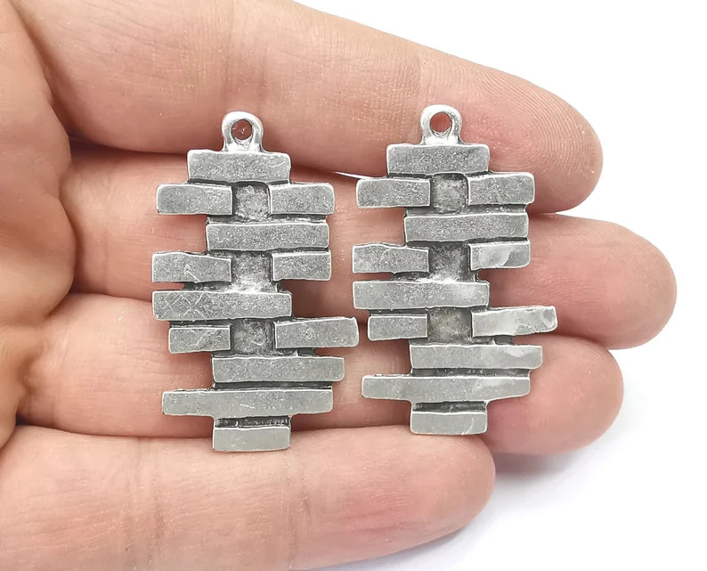 2 Brick Wall Charms Antique Silver Plated Charms (42x26mm) G26581