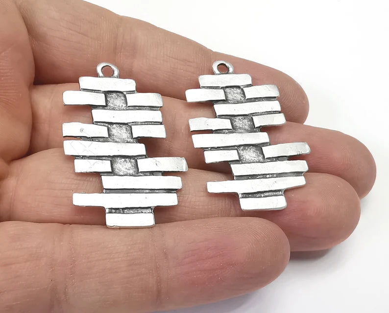 2 Brick Wall Charms Antique Silver Plated Charms (42x26mm) G26581