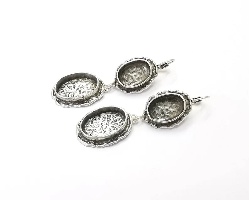 Earring Blank Base Settings Silver Resin Blank Cabochon Base inlay Blank Mountings Antique Silver Plated Brass 1 Set G26383