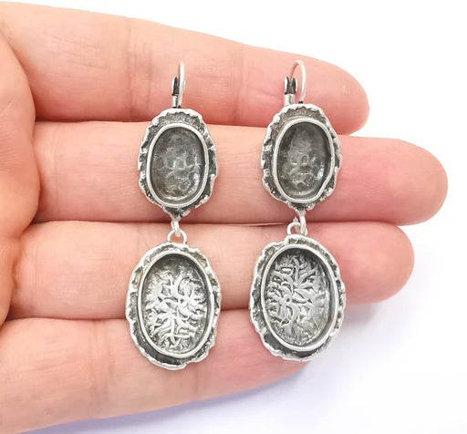 Earring Blank Base Settings Silver Resin Blank Cabochon Base inlay Blank Mountings Antique Silver Plated Brass 1 Set G26383