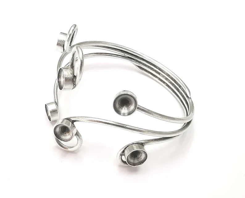 Wraps blanks silver bracelet brass cuff blank bezel Glass cabochon base Adjustable antique silver plated brass (8mm blanks) G26386