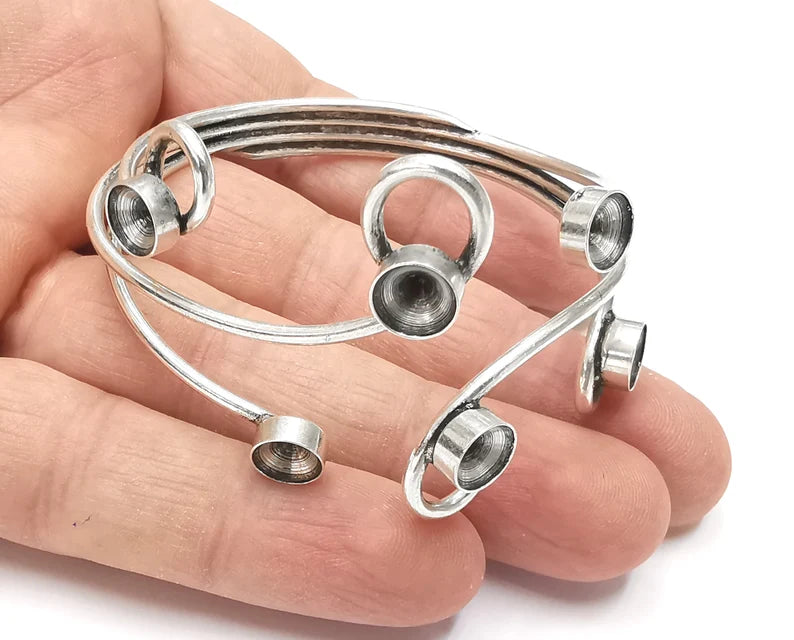 Wraps blanks silver bracelet brass cuff blank bezel Glass cabochon base Adjustable antique silver plated brass (8mm blanks) G26386