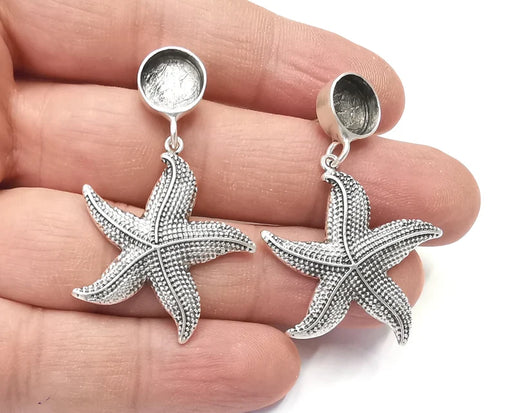 1 Pairs Starfish silver dangle earring set base wire Antique silver plated brass earring base (48x31mm)(10 mm blanks) G26389