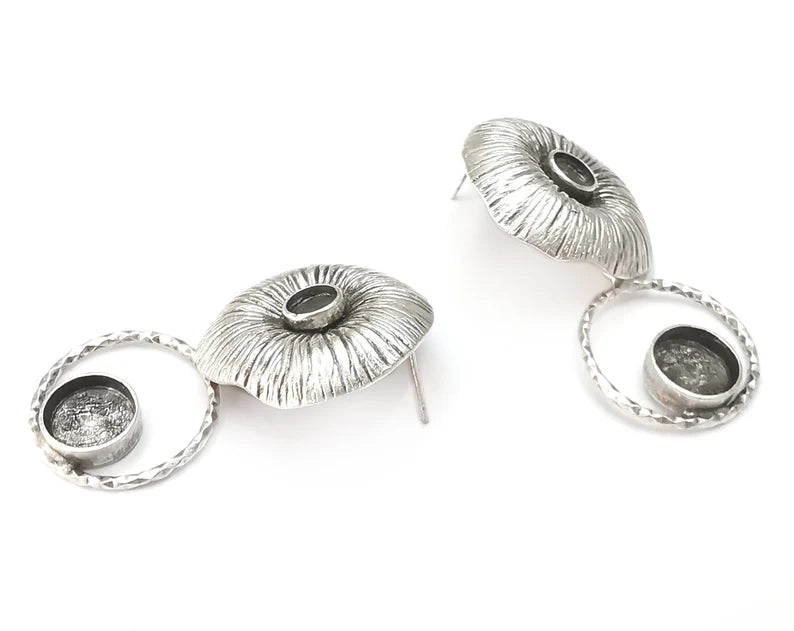 Leaf mushrooms silver dangle earring set base wire Antique silver plated brass earring base (52x29mm)(10 and 6 mm blanks) G26390