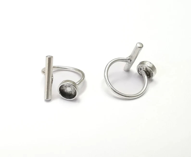 Ring Blanks Silver Rod Round Ring Setting Cabochon Mounting Adjustable Ring Base Bezel Antique Silver Plated Brass (8mm) G26385
