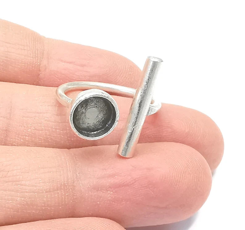 Ring Blanks Silver Rod Round Ring Setting Cabochon Mounting Adjustable Ring Base Bezel Antique Silver Plated Brass (8mm) G26385