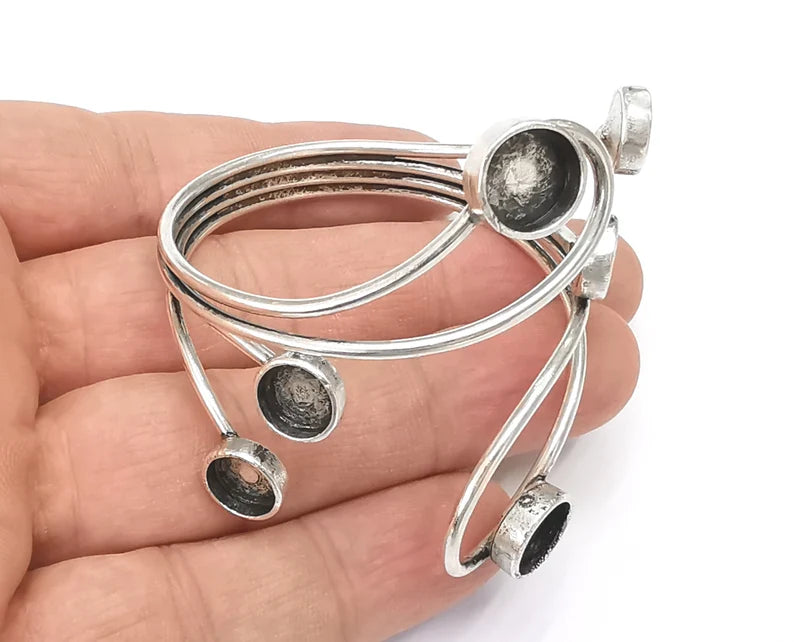 Loops blanks silver bracelet brass cuff blank bezel Glass cabochon base Adjustable antique silver plated brass (10 and 8mm blanks) G26391