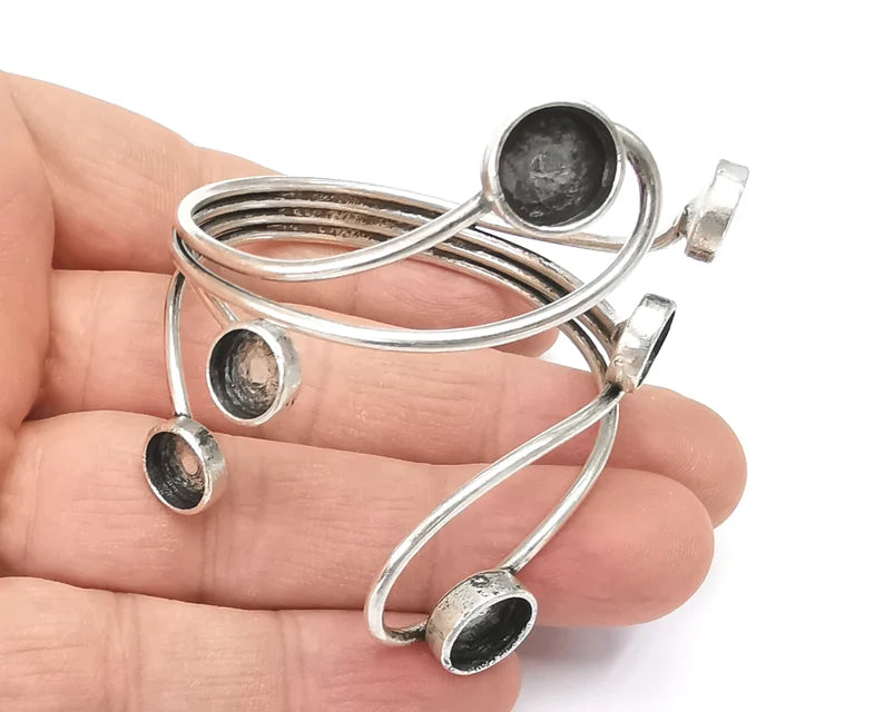 Loops blanks silver bracelet brass cuff blank bezel Glass cabochon base Adjustable antique silver plated brass (10 and 8mm blanks) G26391