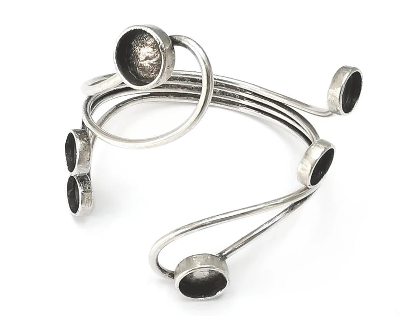 Loops blanks silver bracelet brass cuff blank bezel Glass cabochon base Adjustable antique silver plated brass (10 and 8mm blanks) G26391