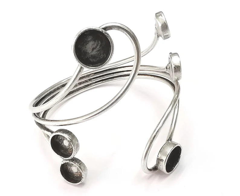 Loops blanks silver bracelet brass cuff blank bezel Glass cabochon base Adjustable antique silver plated brass (10 and 8mm blanks) G26391