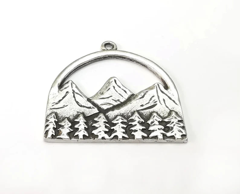 Mountain Landscape Forest Pendant Charms Antique Silver Plated Pendant (36x35mm) G26587