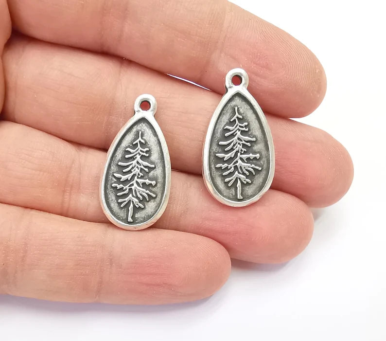 Pine Tree Charms Antique Silver Plated Charms (28x15mm) G26590