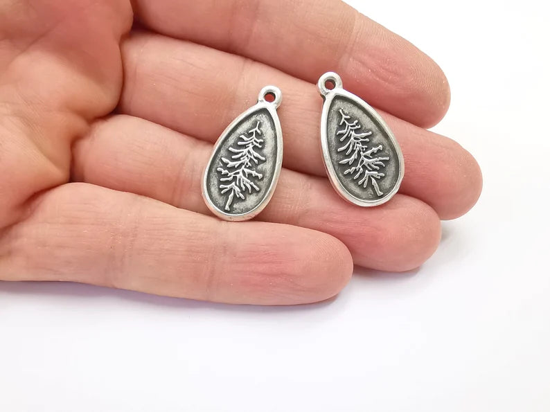 Pine Tree Charms Antique Silver Plated Charms (28x15mm) G26590