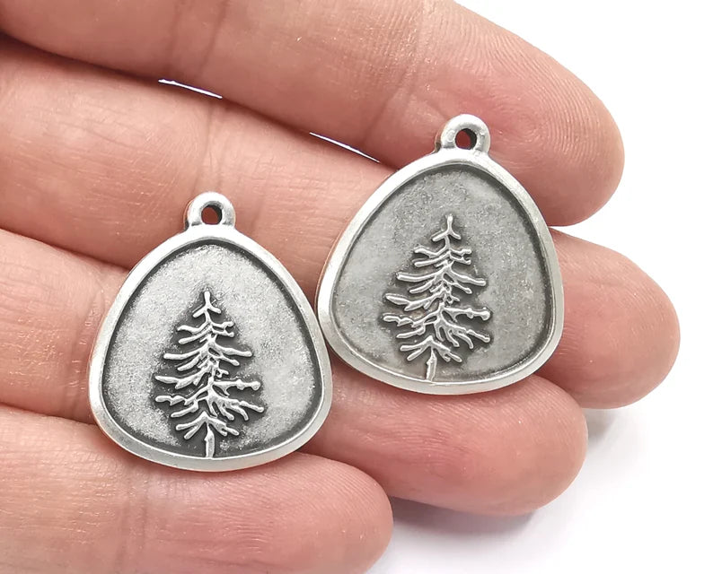 2 Pine Tree Charms Antique Silver Plated Charms (29x26mm) G26592