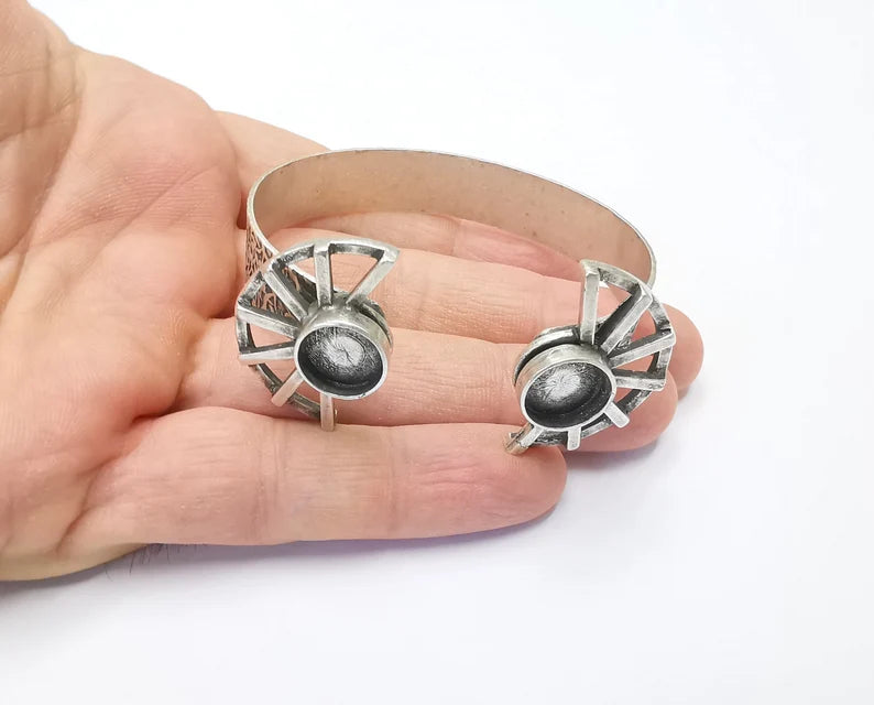 Bracelet Blank Cuff Bezel Cabochon Base Resin Mountings Adjustable Antique Silver Plated Brass Bracelet (12mm Blanks) G26396