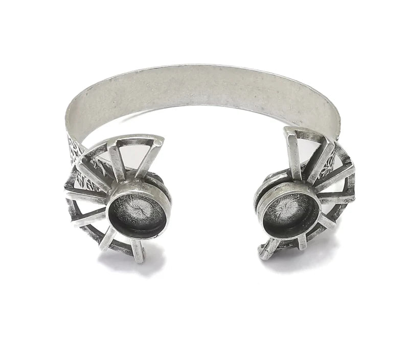 Bracelet Blank Cuff Bezel Cabochon Base Resin Mountings Adjustable Antique Silver Plated Brass Bracelet (12mm Blanks) G26396
