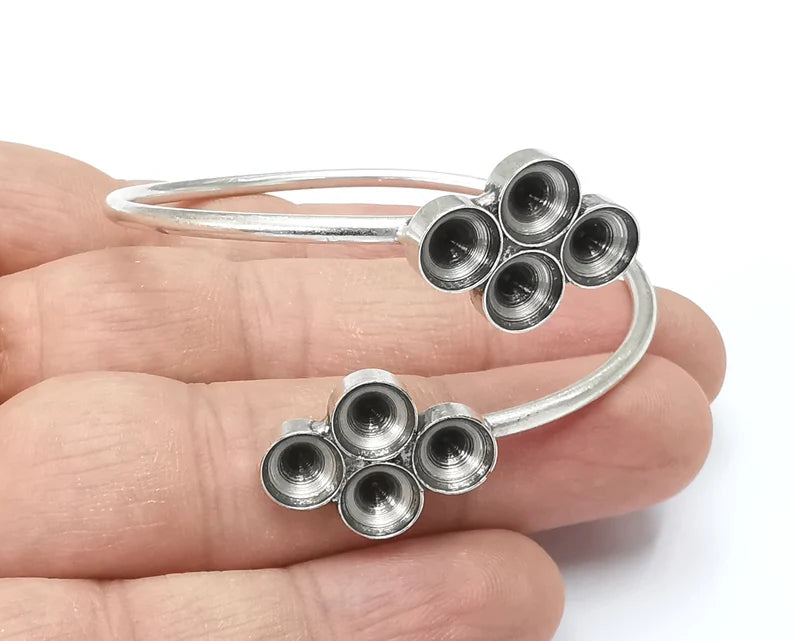 Wrap Bracelet Blank Cuff Bezel Cabochon Base Resin Mountings Adjustable Antique Silver Plated Brass Bracelet (8mm Blanks) G26402