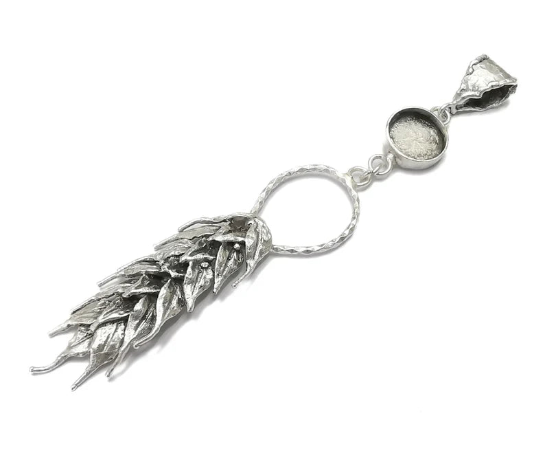 Wheat Pendant Base Setting Bezel Blank Antique Silver Plated Brass Pendant (112x19mm) G26403