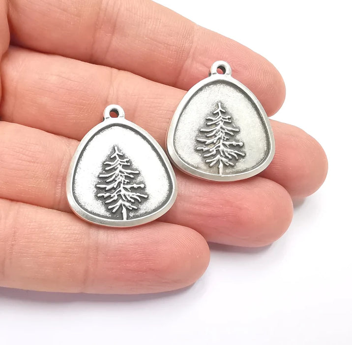 2 Pine Tree Charms Antique Silver Plated Charms (29x26mm) G26592