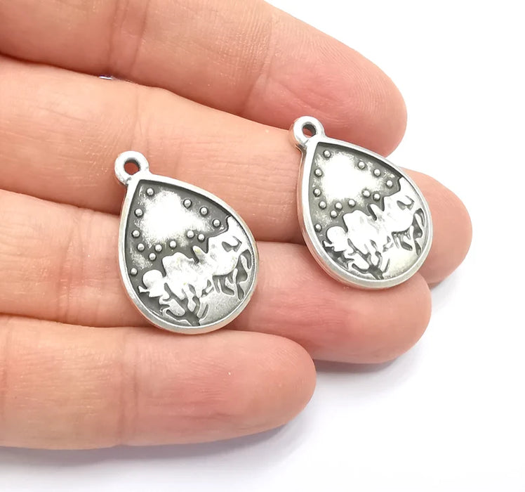 2 Winter Mountain Landscape Cactus Tree Charms Antique Silver Plated Charms (28x20mm) G26609